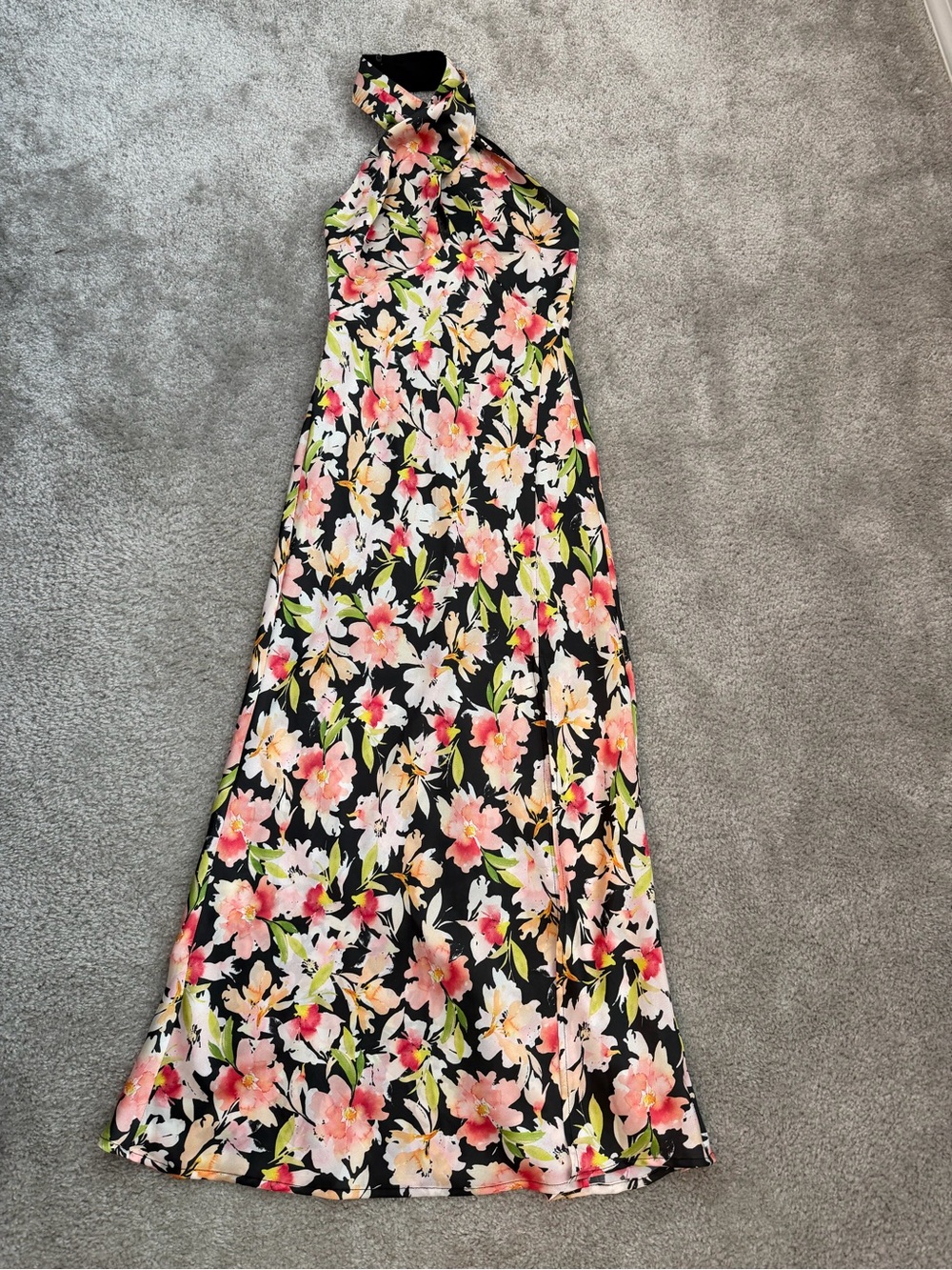 ASTR The Label Marissa Floral Halter Maxi Dress Black Multi Size S